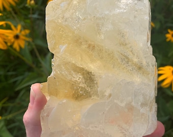 Clear Yellow Calcite 2.1lbs Rainbow Filled | Natural Honey Clear w/ White Calcite Large Smooth Rough Raw Healing Rock Stone Crystal Mineral