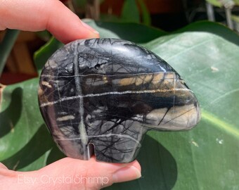 Picasso Jasper Polished Bear Carving | Stone Figure Carved Natural Rock Crystal Mineral Creativity Positivity Soothing Spiderweb