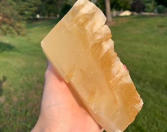 Honey Pineapple Calcite 1.7lbs Two Toned Yellow Calcite Natural Smooth Raw Meditation Healing Crystal Mineral