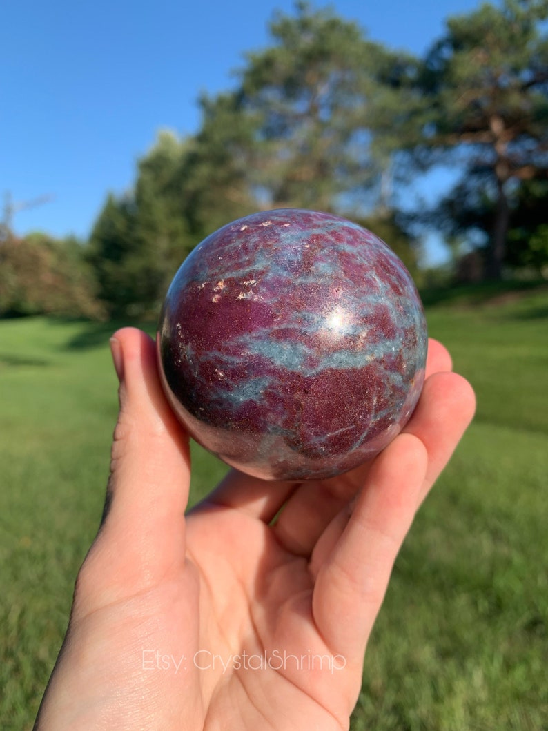 Ruby Kyanite UV Reactive 2.4” Polished Sphere | Red Pink Corundum Blue Kyanite High Quality High Frequency Natural Crystal Mineral Stone Mix image 3