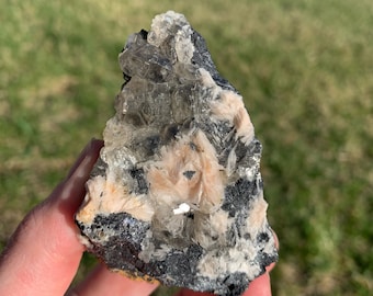 Gemmy Cerussite with Pink Barite Blades on Shiny Metallic Galena Natural Rough Raw Healing Crystal Mineral mix