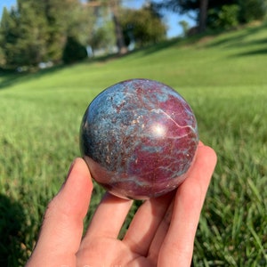 Ruby Kyanite UV Reactive 2.4” Polished Sphere | Red Pink Corundum Blue Kyanite High Quality High Frequency Natural Crystal Mineral Stone Mix image 2
