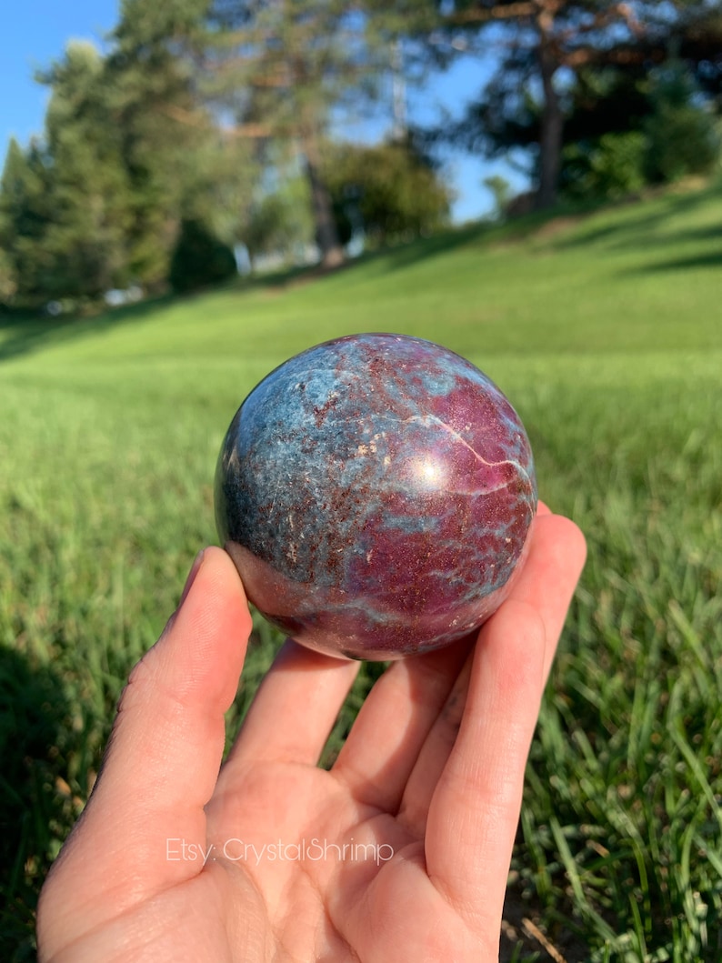 Ruby Kyanite UV Reactive 2.4” Polished Sphere | Red Pink Corundum Blue Kyanite High Quality High Frequency Natural Crystal Mineral Stone Mix image 2