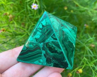 Natural Chatoyant Malachite 2” Polished Pyramid Carving | Real Malachite Flashy Crystal Mineral Stone Rock | green home decoration
