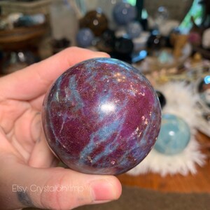 Ruby Kyanite UV Reactive 2.4” Polished Sphere | Red Pink Corundum Blue Kyanite High Quality High Frequency Natural Crystal Mineral Stone Mix image 5