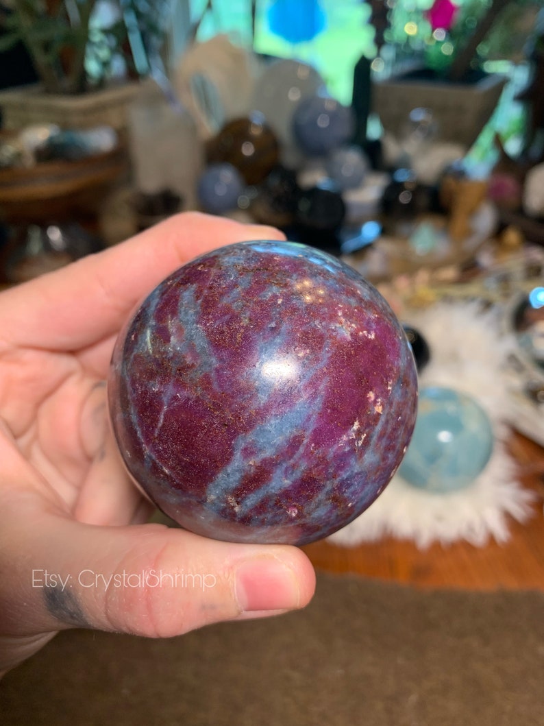 Ruby Kyanite UV Reactive 2.4” Polished Sphere | Red Pink Corundum Blue Kyanite High Quality High Frequency Natural Crystal Mineral Stone Mix image 5