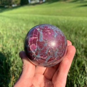 Ruby Kyanite UV Reactive 2.4” Polished Sphere | Red Pink Corundum Blue Kyanite High Quality High Frequency Natural Crystal Mineral Stone Mix image 1