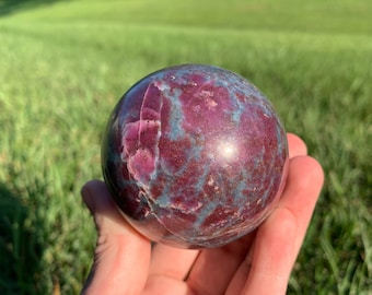 Ruby Kyanite UV Reactive 2.4” Polished Sphere | Red Pink Corundum Blue Kyanite High Quality High Frequency Natural Crystal Mineral Stone Mix