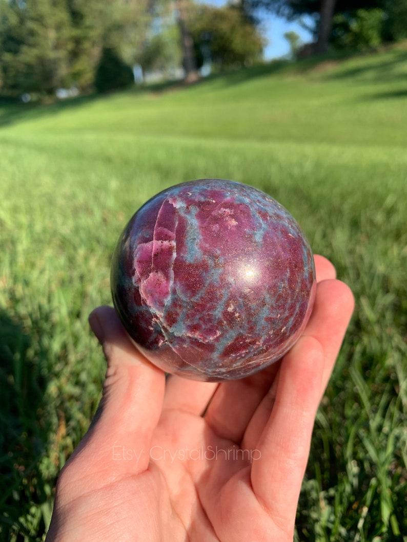 Ruby Kyanite UV Reactive 2.4” Polished Sphere | Red Pink Corundum Blue Kyanite High Quality High Frequency Natural Crystal Mineral Stone Mix image 1