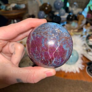 Ruby Kyanite UV Reactive 2.4” Polished Sphere | Red Pink Corundum Blue Kyanite High Quality High Frequency Natural Crystal Mineral Stone Mix image 7