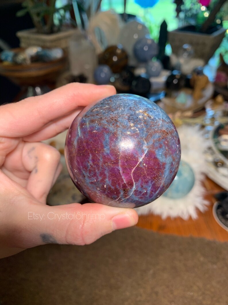 Ruby Kyanite UV Reactive 2.4” Polished Sphere | Red Pink Corundum Blue Kyanite High Quality High Frequency Natural Crystal Mineral Stone Mix image 7