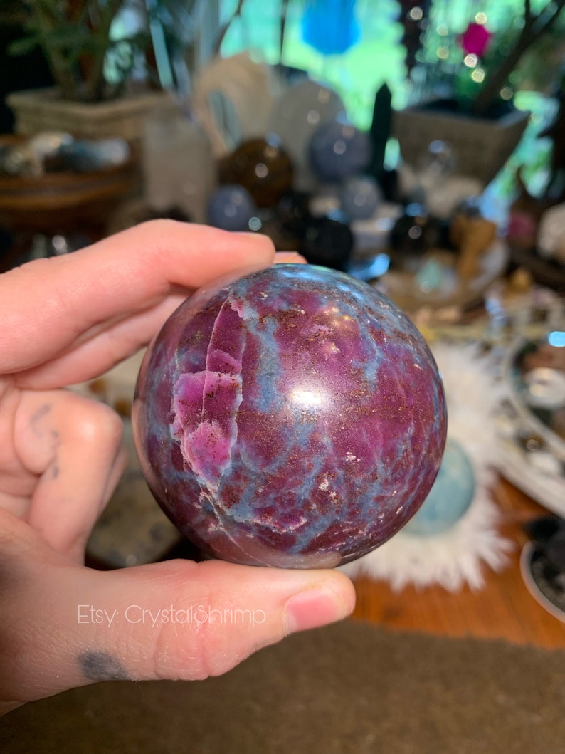 Ruby Kyanite UV Reactive 2.4” Polished Sphere | Red Pink Corundum Blue Kyanite High Quality High Frequency Natural Crystal Mineral Stone Mix image 4