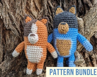Crochet Pattern PDFs: Bandit & Chilli Bluey-Inspired Crochet Pattern Bundle • toddler present, stuffed animal, toy, Bluey, amigurumi, dog