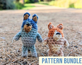 Crochet Pattern PDFs: Bluey & Bingo-Inspired Crochet Pattern Bundle • toddler present, stuffed animal, toy, Bluey, gift, amigurumi, dog