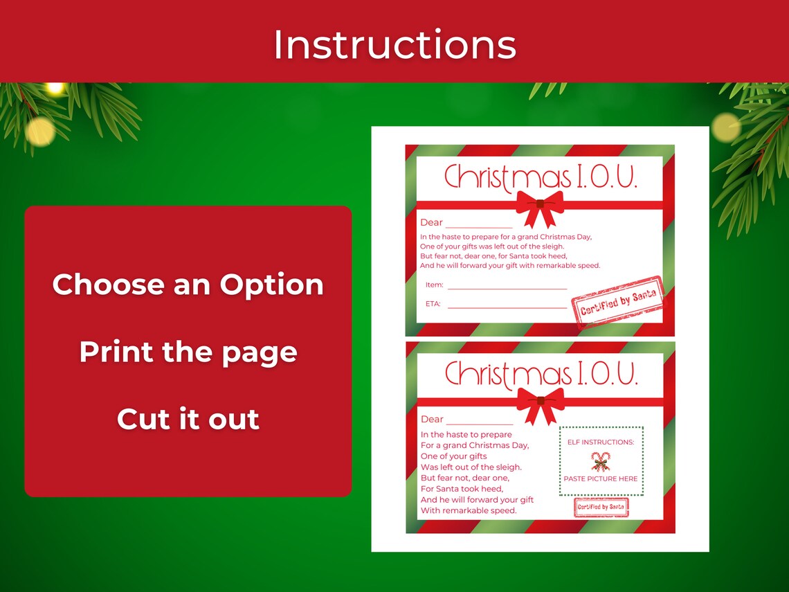 Late Gift Letter, Santa IOU, Arriving Late, IOU Slips, Christmas Iou ...