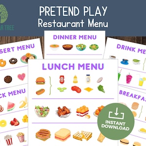 Menú de restaurante sin palabras para niños en edad preescolar, menú con imágenes, 6 páginas de menú con 4 opciones de portada para niños pequeños