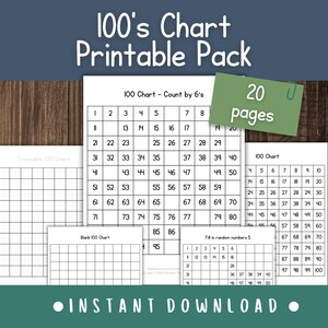 100&#39;s Chart Printable Pack: Skip Counting, Addition, & Multiplication Practice – 20 PDF Worksheets | Fits 3/4 inch counters