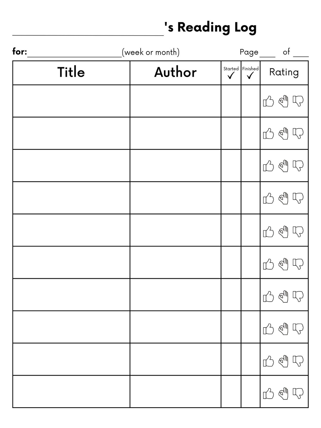 Printable Reading Tracker PDF Book Log Homeschool Records Etsy