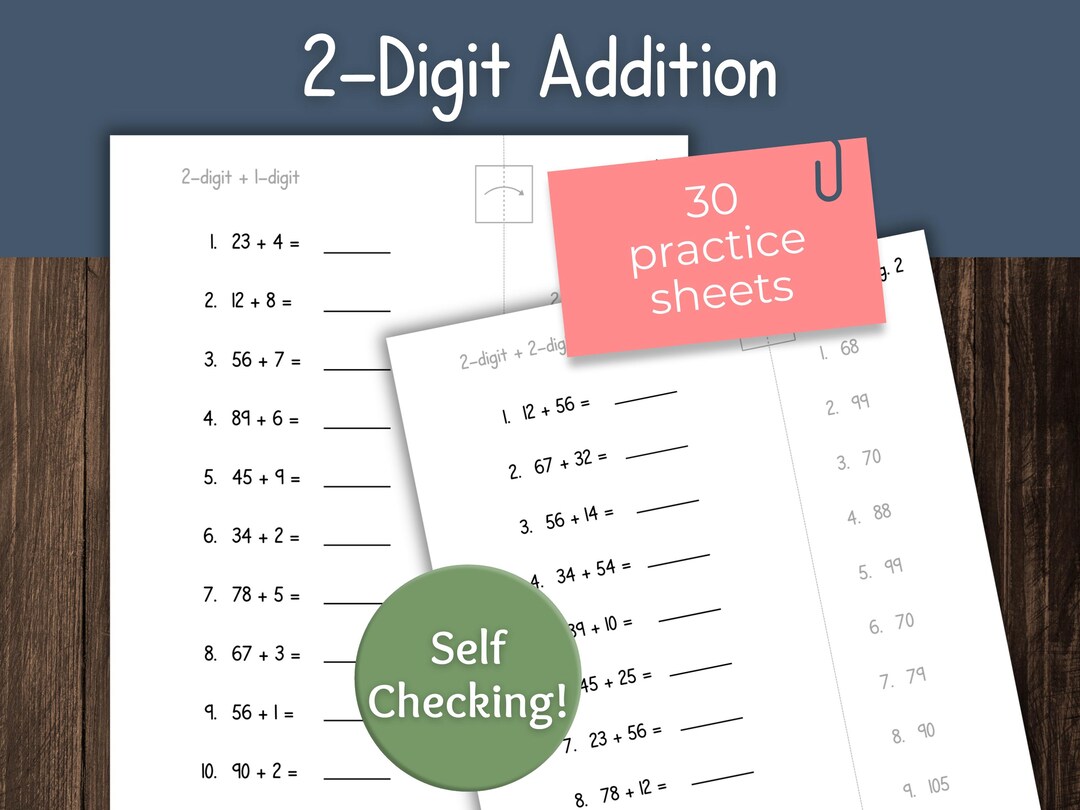 Double Checking Math Problems 2-digit Addition Practice: Self-checking Math Worksheets (PDF Download ...