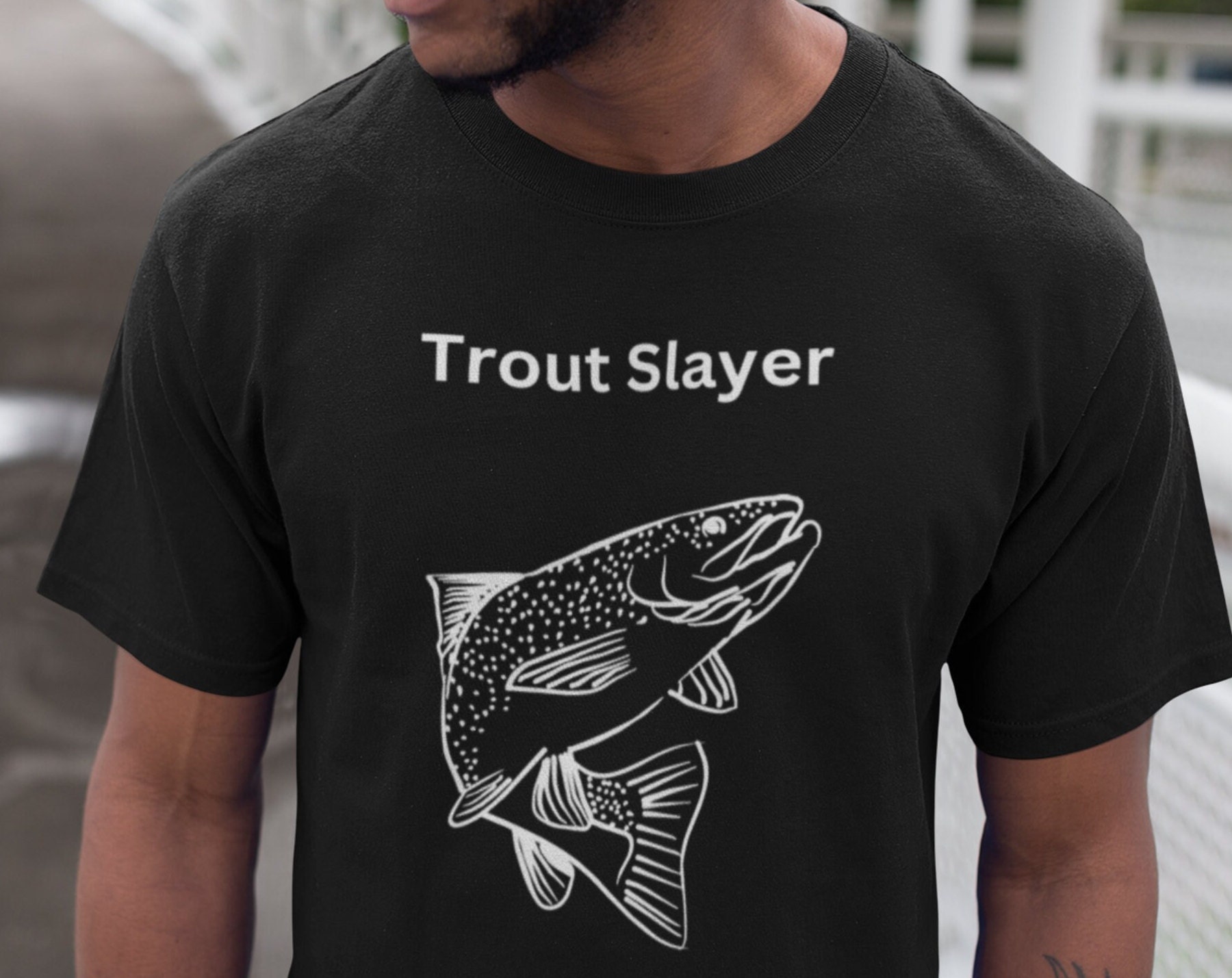 Trout Slayer White Print T-Shirt, Trout Fishing Tee