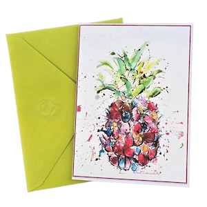 Tropical Pineapple Watercolor Card | Blank Inside | Hawaiian Art Note Card | Bright Island Greeting Card | Summer Stationery Gift