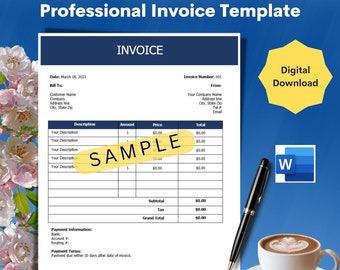 Customizable Professional Blue Invoice Template in Microsoft Word