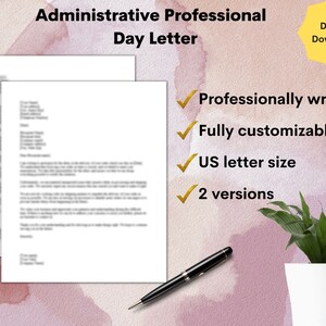 Plantilla personalizable de carta de agradecimiento por el día profesional administrativo