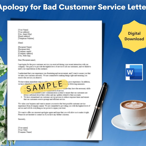 Customizable Apology for Bad Customer Service Letter Template in Microsoft Word