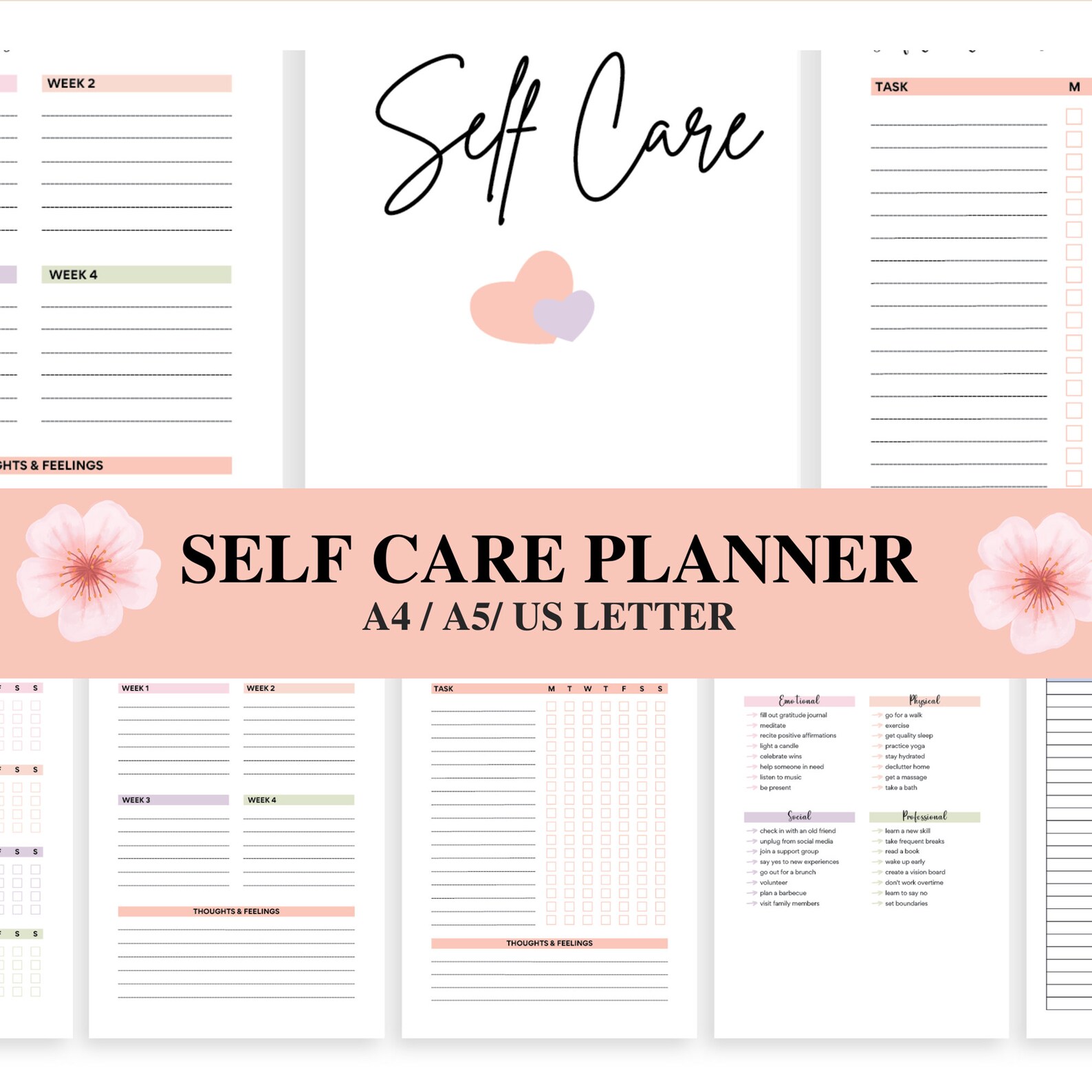 Self-care Checklist Planner | Printable Planner | 09 Pages Planner ...