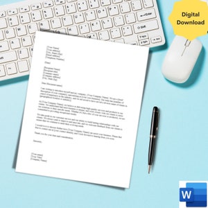 Plantilla de carta de presentación comercial personalizable en Microsoft Word, carta comercial básica, plantilla de carta comercial para emprendedores