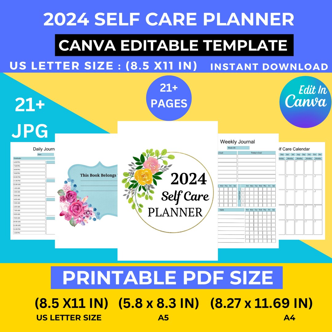 2024 Self Care Planner Self Improvement Template Editable Selfcare ...