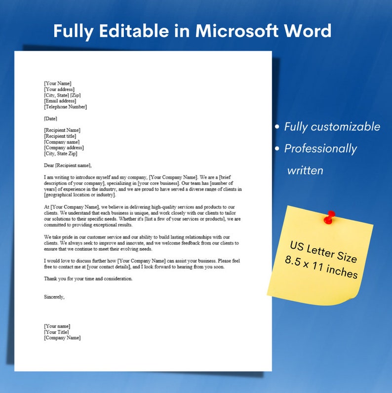 Customizable Business Introduction Letter Template in Microsoft Word, Basic Business Letter