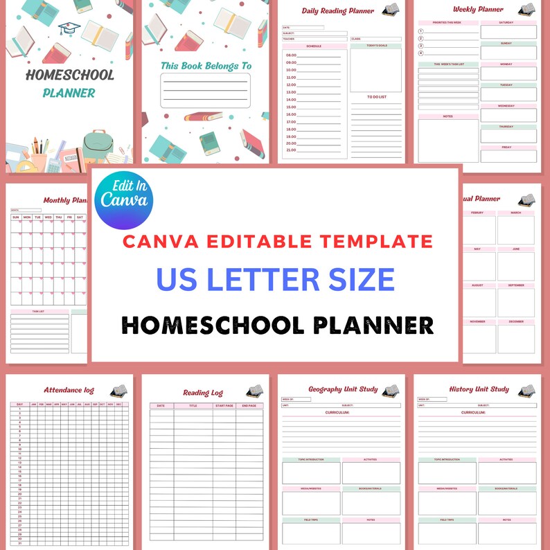 Homeschool Routine planner Editable Homeschool Canva Template Printable PDF Us Letter Size, A5, A4 31 Pages Homeschool planner image 3