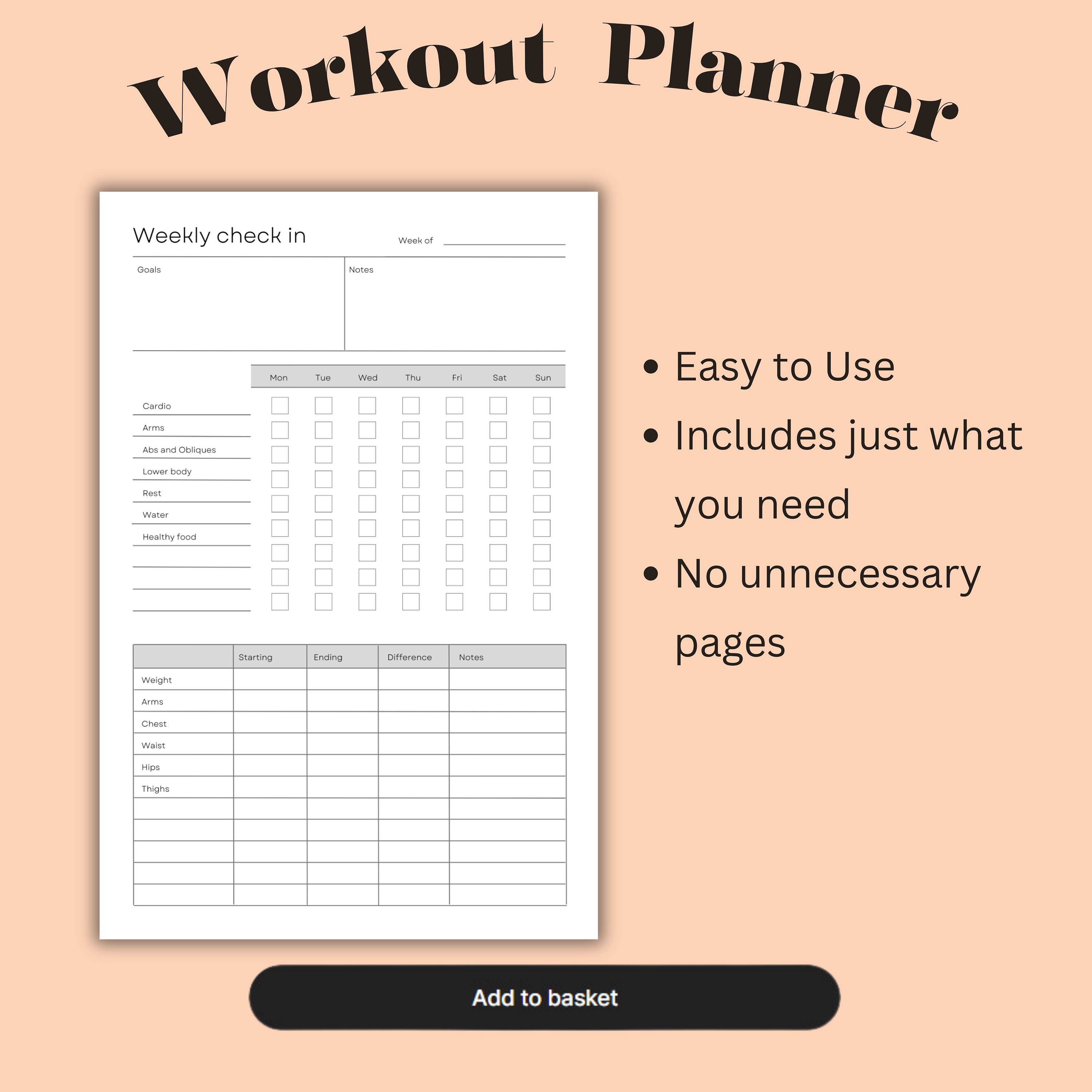 Printable Workout Planner, Daily Exercise Log, Weekly Fitness Journal ...