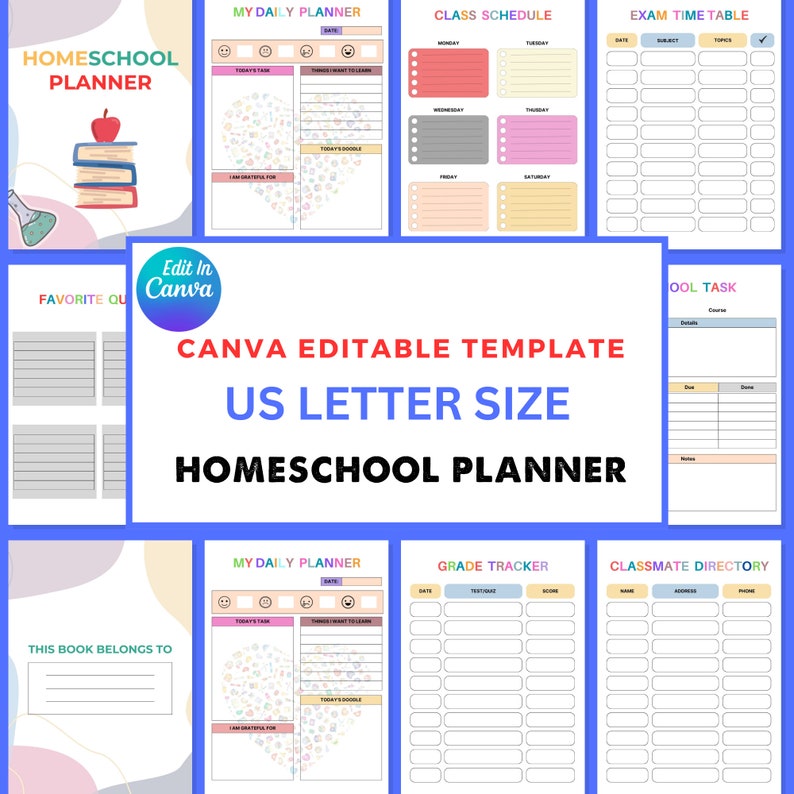 31 Pages Homeschool Planner, Homeschool Schedule Template, Homeschool Routine Template, Editable Canva Template, PDF Us Letter, A5, A4 image 3