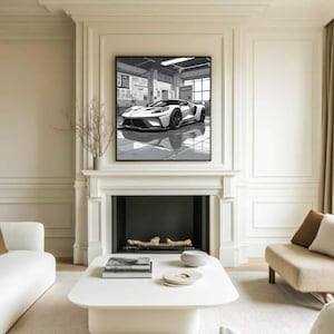 ford gt black and white poster | modern supercar wall art print | digital ford gt40 illustration | garage decor for car enthusiasts