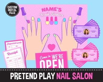 Personalized Pretend Play Nail Salon - Printable Activity Personalized Digital Files | Dramatic play