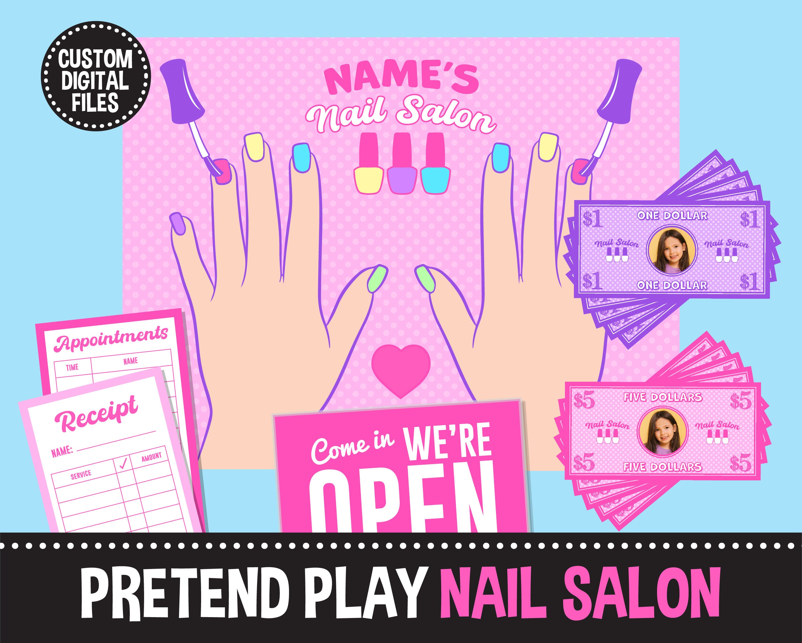 Personalized Pretend Play Nail Salon Printable Activity Personalized ...
