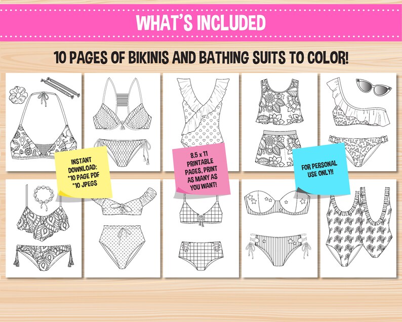 Summer Bathing Suits & Bikinis-swimwear Coloring Pages-printable ...