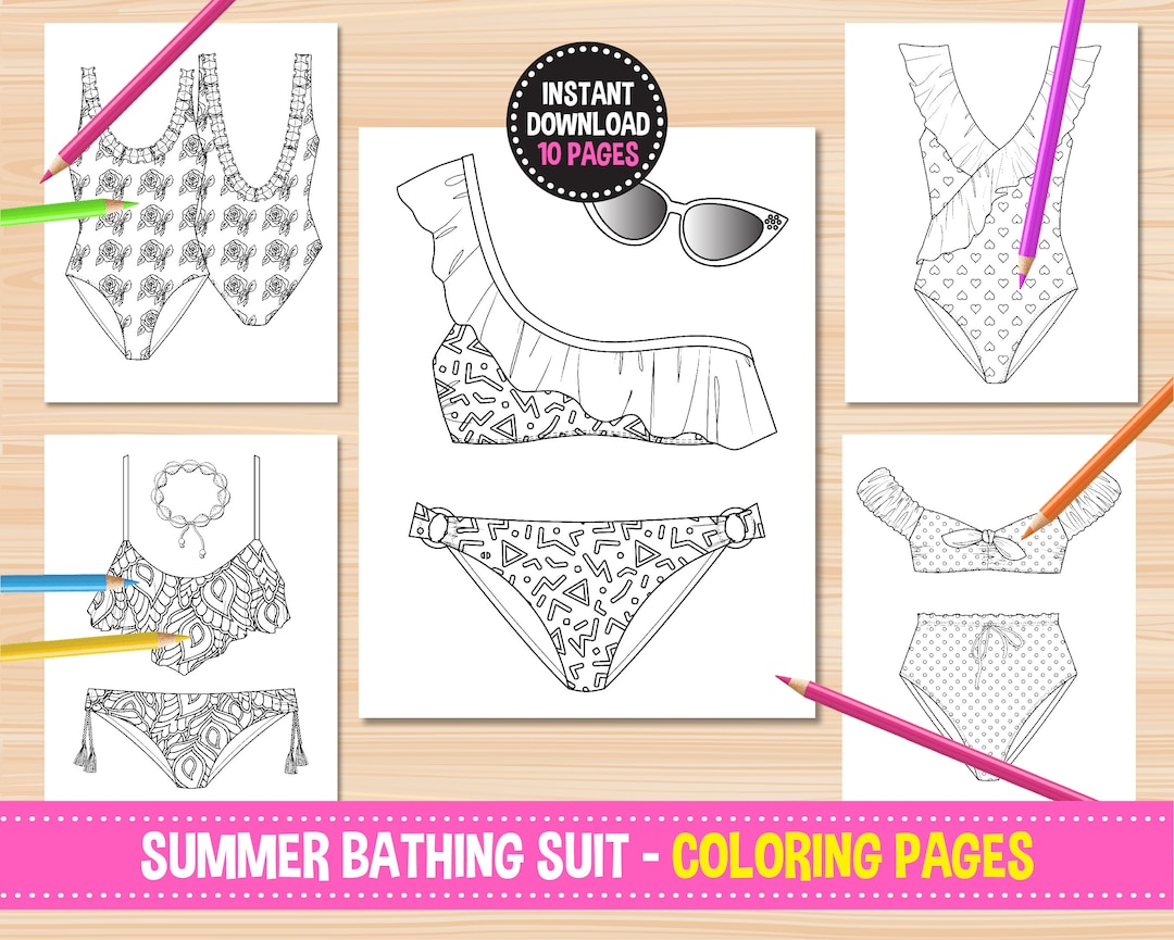 Summer Bathing Suits & Bikinis-swimwear Coloring Pages-printable ...
