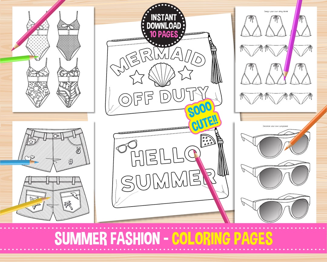 Summer Fashion Coloring Pages-printable Digital Files Swimsuits, Bags ...