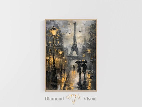 PRINTABLE Vintage Dark Moody Digital PRINT | Moody Rainy day in Paris | Oil Painting | Art Painting Downloadable Prints | Digital print