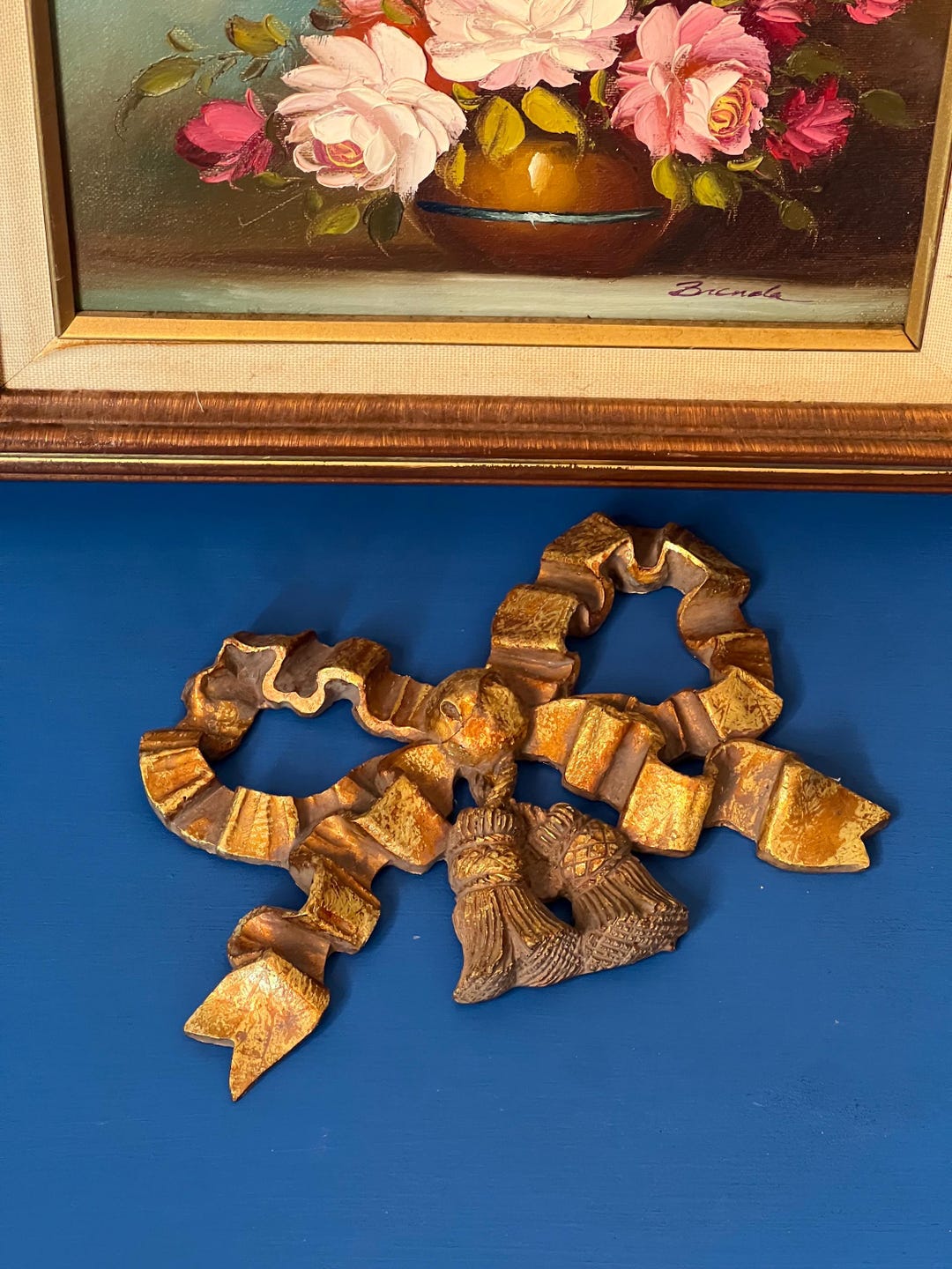 Vintage Gilded Gold Bow Wall Hanging/bow Wall Decor/wall Ribbon/over the Door Bow Decor/wall ...