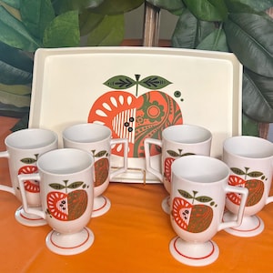 MCM Vintage Mug and Tray Set/Retro Mug Set/Retro Apple Mug Set