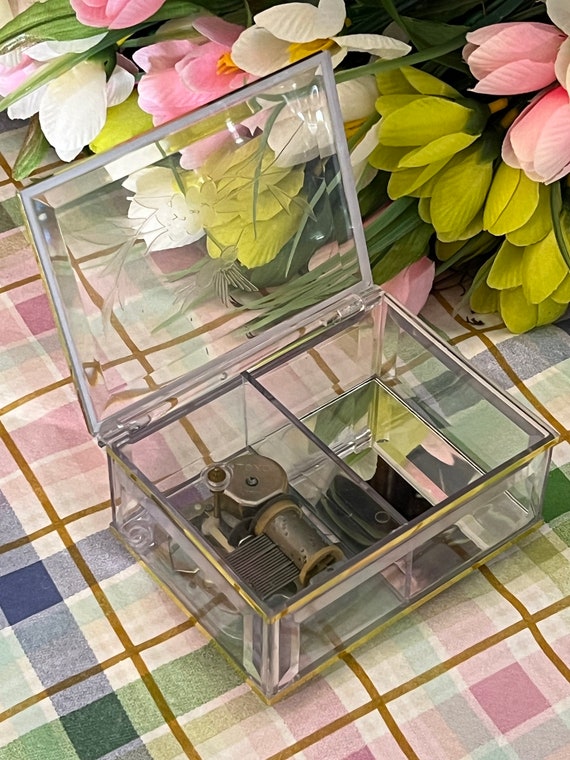 Vintage Musical Jewelry Box Chimes Music Windup Music Box Lucite Musical Box Jewelry Box Chimes love Me Tender Etsy UK