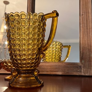 Amber hobnail vintage glass pitcher, hobnail, mimosa, brunch, juice pitcher