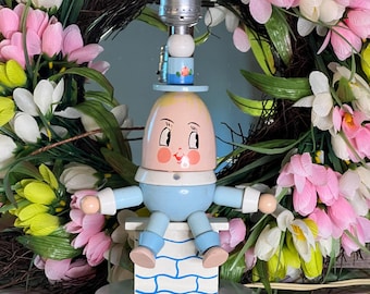 Vintage Humpty Dumpty Nursery Lamp, Hand-Painted Wooden Accent