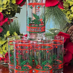 Vintage Coca Cola Drinking/Water  Glasses/Coca- Cola Stained Glass-Look Drinking Glasses