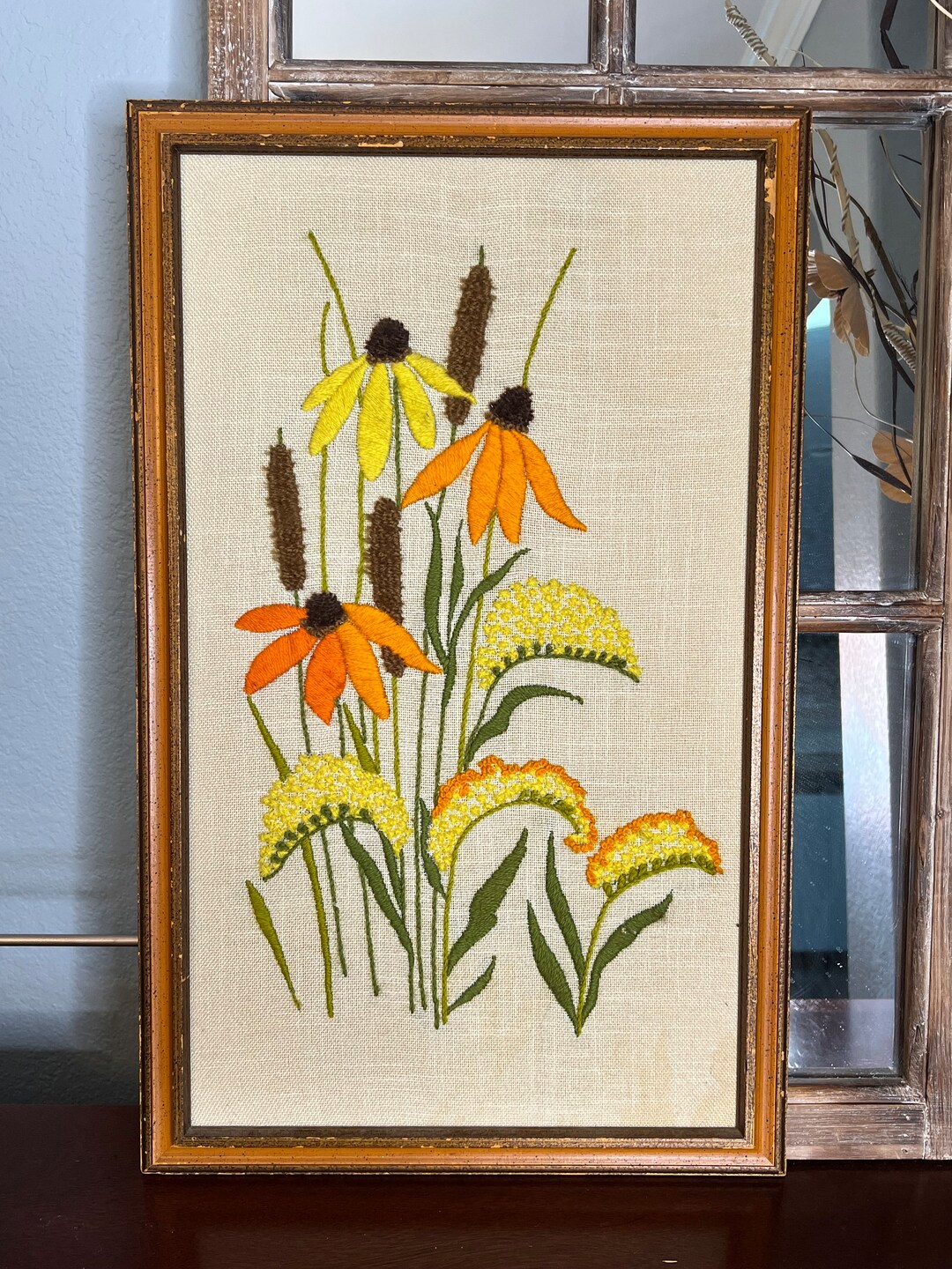 Vintage 1970 Crewel Embroidery Wall Art Etsy