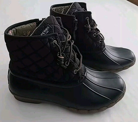 Sperry all black duck boots discount